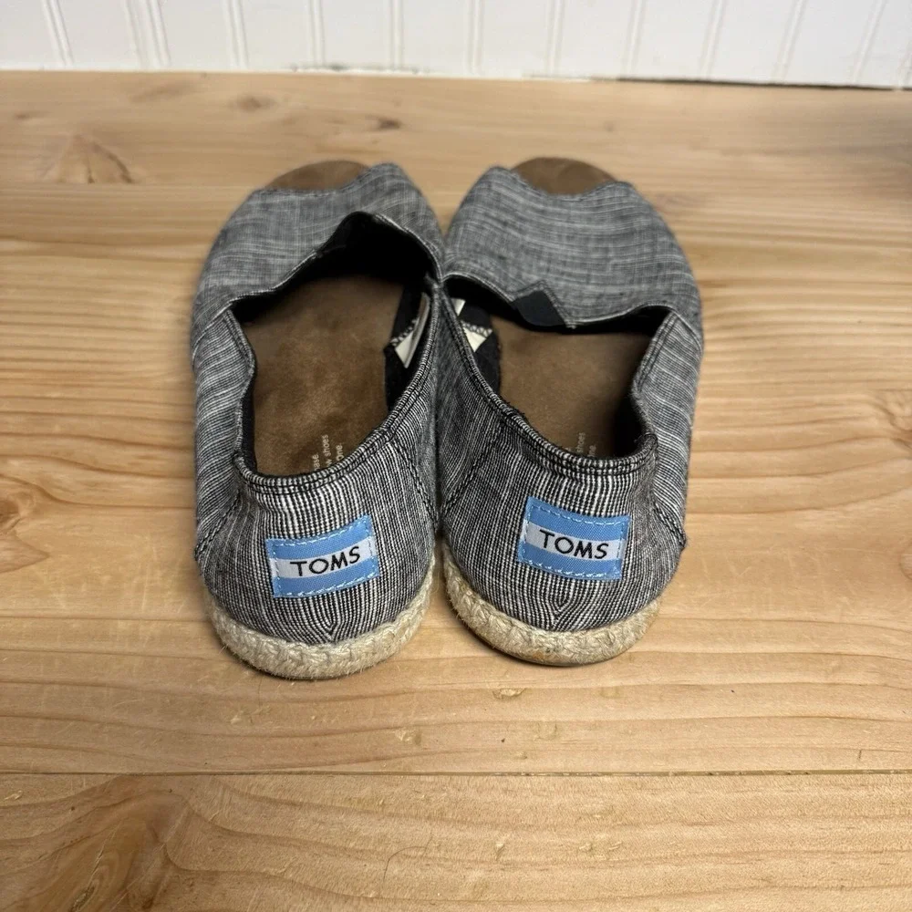 TOMS Peep Toe Flats Women's 9.5W Gray Black White Slip On Casual Shoes
